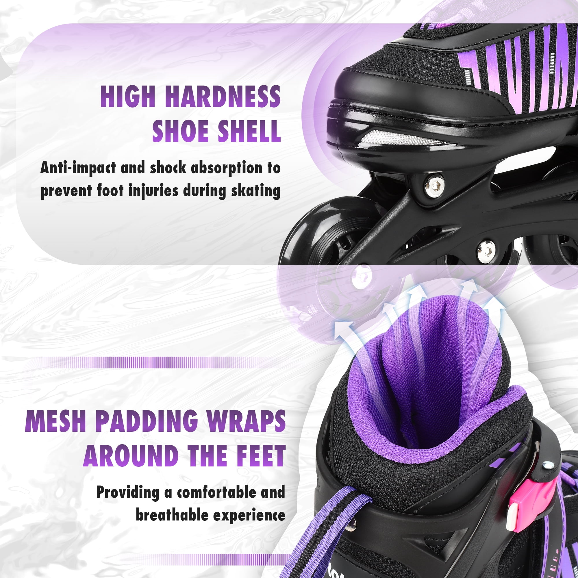 TaroKitc Adjustable Inline Skates for Kids and Adult, Girls, Boys with All Light up Wheels, Purple(Size 10C-13C)