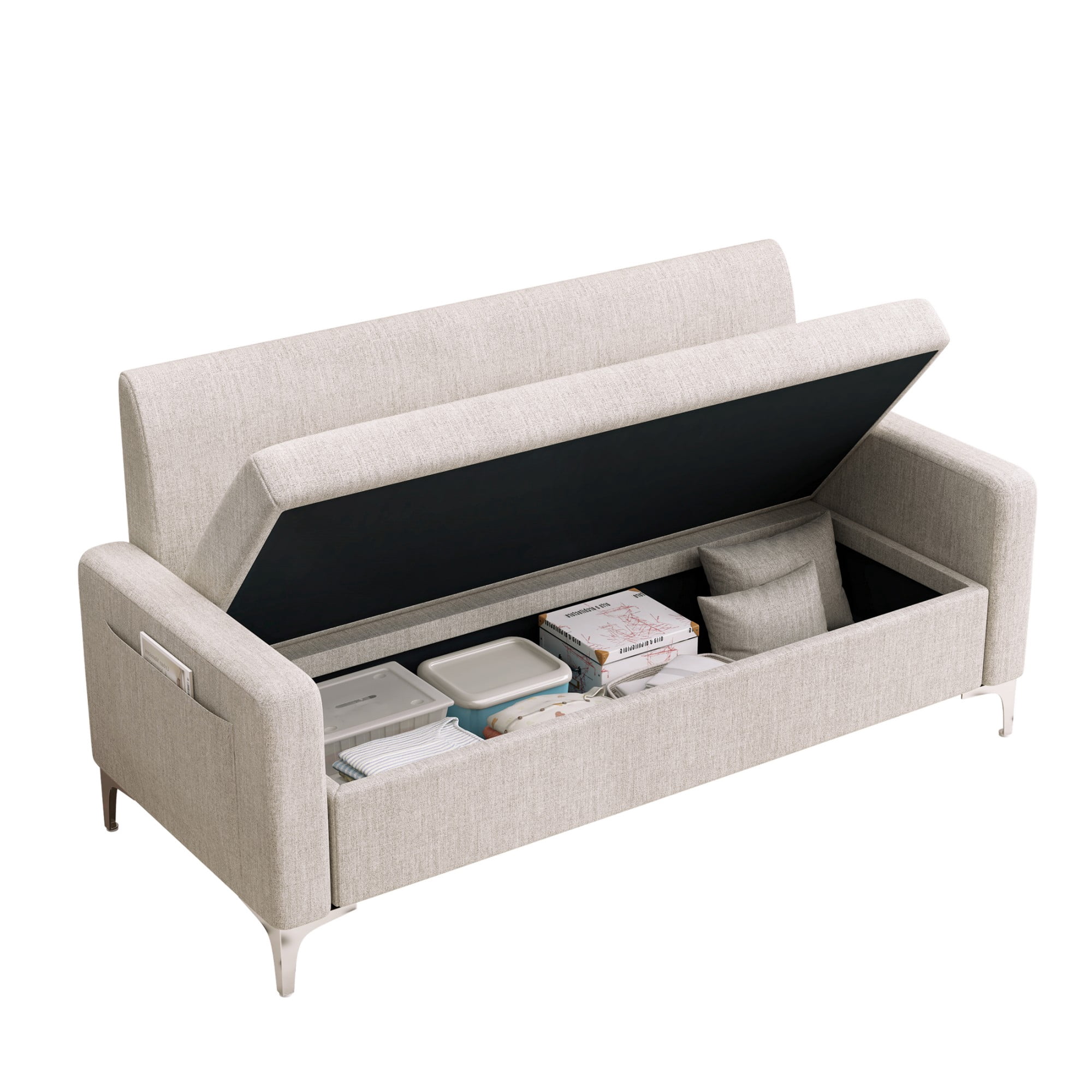 Aukfa Loveseat Sofa Couch with Storage Underneath, Small Couch for Bedroom, Living Room, Dorm, Beige