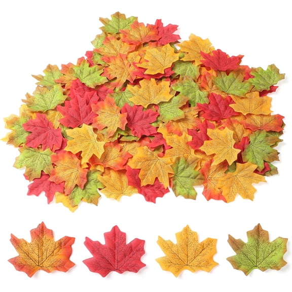 400 Fake Fall Leaves, Maple Leaves for Thanksgiving Decor | Autumn Leaves for Crafts, Weddings, Parties, Fall Home Table Decor, and Halloween Decorations