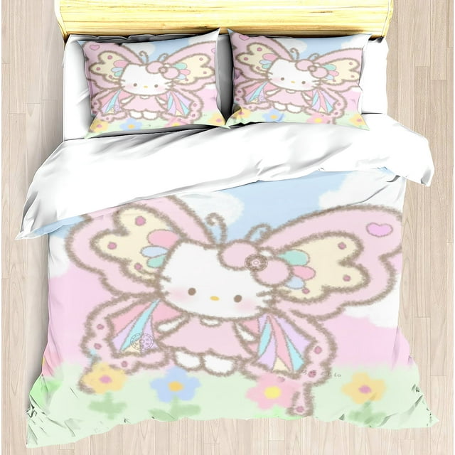 Sanrio Printed Hello Kitty Duvet Cover Co-named Peripheral Mattress Bedding Set 3 Pieces