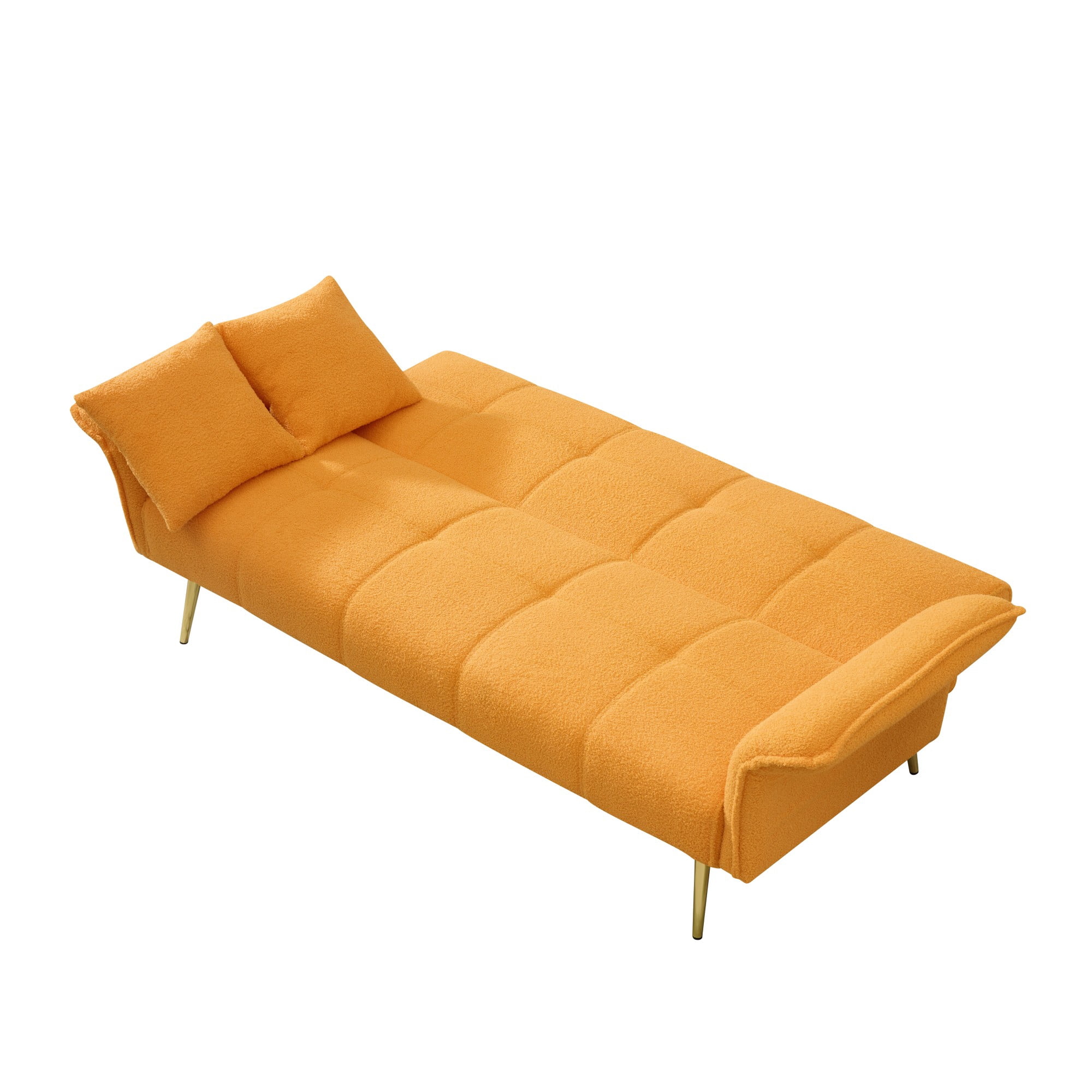 Gewnee Futon Sofa Bed, Convertible Double Sofa Bed with Folding Armrests - Teddy Velvet Fabric & Sturdy Wood Frame for Living Rooms & Small Spaces，Yellow
