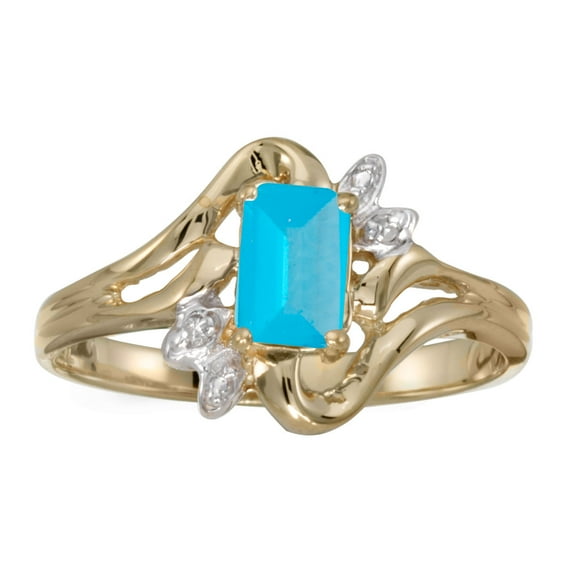 10k Yellow Gold Emerald-cut Blue Topaz And Diamond Ring