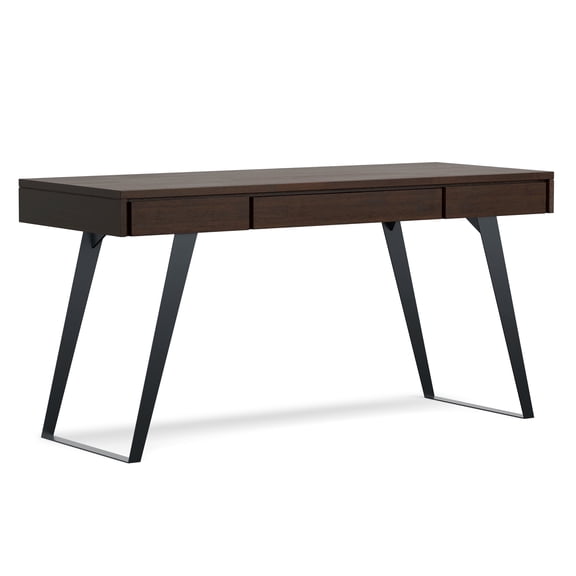 Lowry 54 inch Wide Solid Acacia Wood Modern Industrial Desk in Distressed Hickory Brown