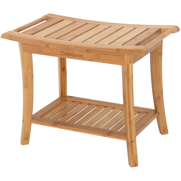 OasisSpace Bamboo Shower Bench, 24" Waterproof Shower Chair with