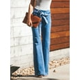 thumbnail image 7 of Womens High Waisted Tie Front Flare Jeans with Pockets Stretchy Denim for Casual Everyday Fashion Modern Look Today, 7 of 7
