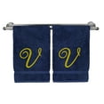 thumbnail image 2 of Monogrammed Washcloth Towel, Personalized Gift, 13x13 Inches - Set of 2 - Gold Script Embroidered Towel - Extra Absorbent 100% Turkish Cotton - Soft Terry Finish - Initial V Navy Towels, 2 of 3
