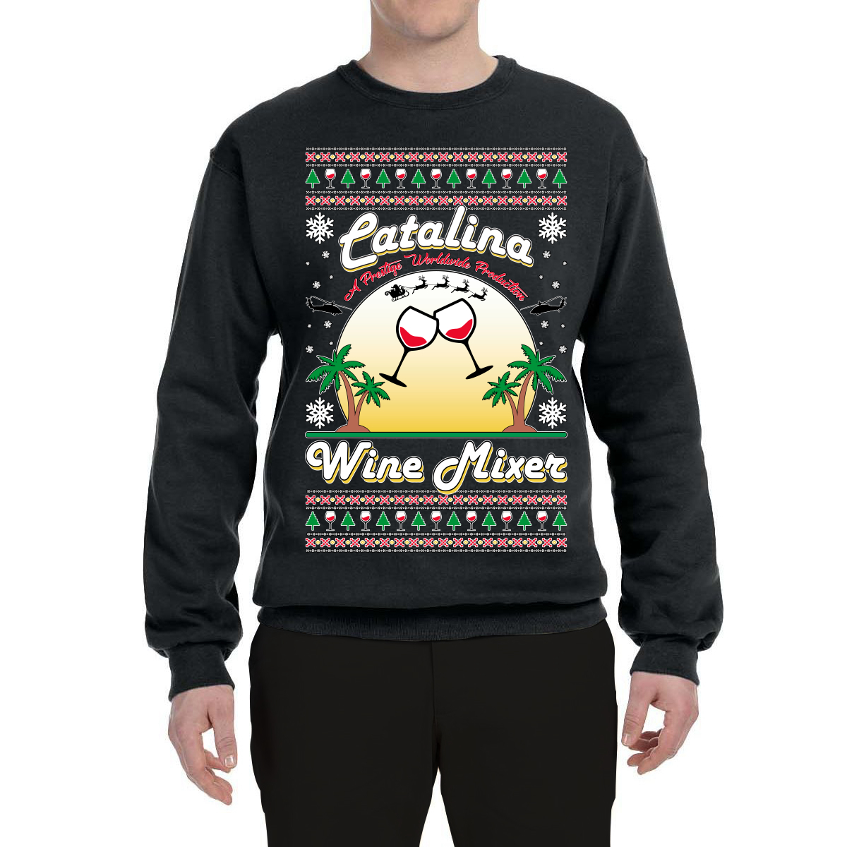 Wild Bobby, Step Bros Catalina Wine Mixer Xmas Holiday Movie Humor Ugly Christmas Sweater Unisex Crewneck Graphic Sweatshirt, Black, Small - image 2 of 5