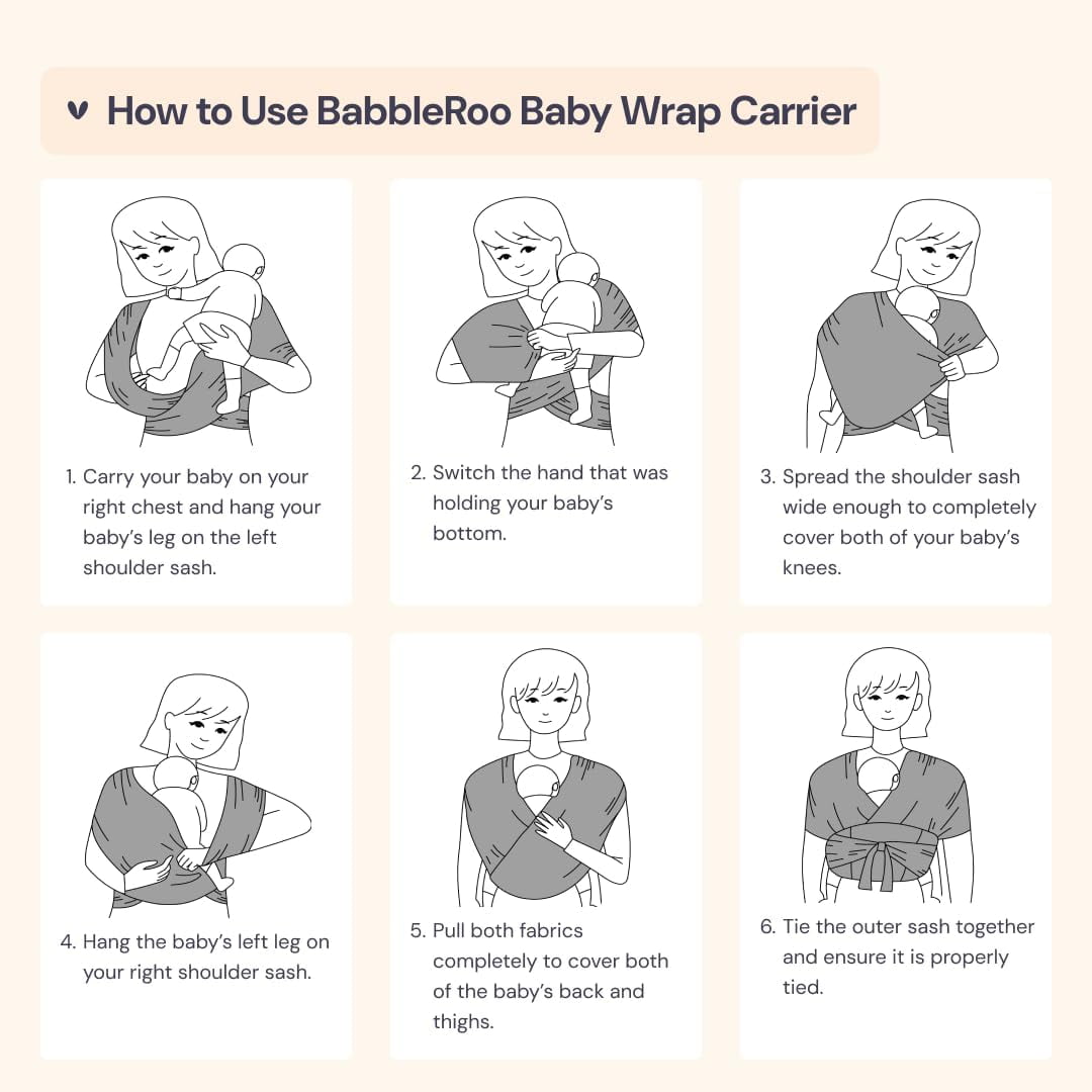 BabbleRoo Baby Wrap Carrier, Adjustable Baby Carriers for Newborn to Toddler,8-34 lbs, 3-24 months, Gray