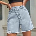 thumbnail image 5 of ClodeEU Women's High Waisted Frayed Hem Denim Bermuda Shorts,Casual Summer Jean Shorts with Pockets Light Blue,Women's Plus M, 5 of 6