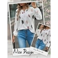 thumbnail image 2 of Hibeli Smocked Tops for Women Long Sleeve Casual V Neck Chiffon Blouses Feather Print Flowy Shirts, 2 of 7