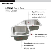 Houzer LCR-3221-1 Legend 32 Drop-in Topmount 4-Hole 50/50 Double Bowl Corner Kitchen Sink with Strainer