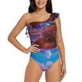 thumbnail image 4 of Daiia Capybara Bathtub Fun Women's One Piece Swimsuits Personalized One Shoulder Swimwear Asymmetric Ruffle Bathing Suits-Medium, 4 of 8