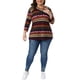 thumbnail image 2 of Blusa casual de mujer de talla grande Agnes Orinda, con mangas 3/4, de punto, a rayas, asimétrica, moda, camiseta 4X color burdeos y marrón, 2 of 6