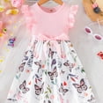 thumbnail image 4 of WIBACKER Toddler and Little Girls Ruffle Short Sleeve Dress Butterfly Kids Summer Sundress with Belt, 4 of 10