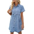 thumbnail image 4 of Birdeem Robe Décontractée Mode Printemps et Été Manches Courtes Col à Revers Hauteur Genou pour Femmes, 4 of 6