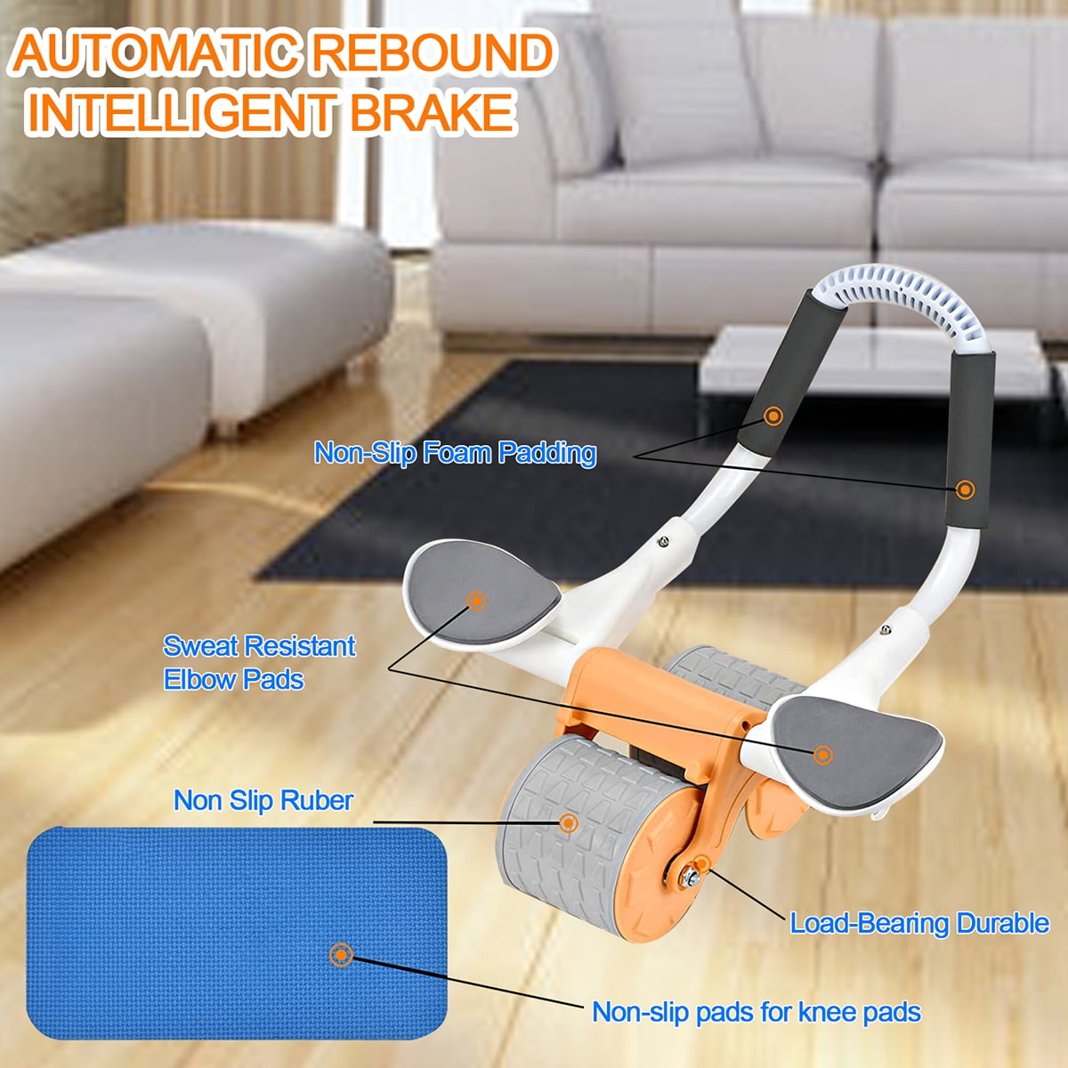 2025 New with timer Ab Abdominal Exercise Roller Elbow Support, abs roller wheel core exercise equipment, Automatic Rebound Abdominal Wheel(Black）