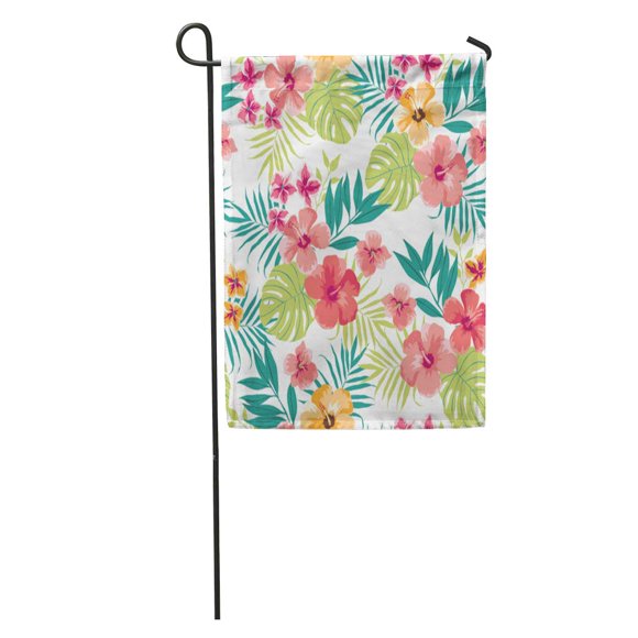 POGLIP Blue Hawaiian Tropical Flower Pattern Hibiscus Floral Luau Party Hawaii Garden Flag Decorative Flag House Banner 12x18 inch