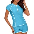 thumbnail image 5 of Yuanlook Women's Swimsuit Rash Guard Bathing Suit for Women 2 Piece Short Sleeve Solid Color Padded Zip Swimwear Size S-XXL, 5 of 5