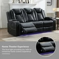thumbnail image 2 of 3-Seat Power Recliner Chair Sofa Set for Living Room,Black Faux Leather Electric Home Theater Seating Reclining Sofa Couch with Flipped Middle Backrest,LED Light,USB Port,Cup Holder,Hidden Arm Storage, 2 of 8