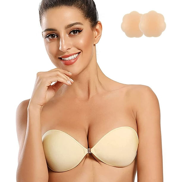 AIMTYD Adhesive Bra Strapless Sticky Invisible Push up Silicone Bra for  Backless Dress with Nipple Covers Nude