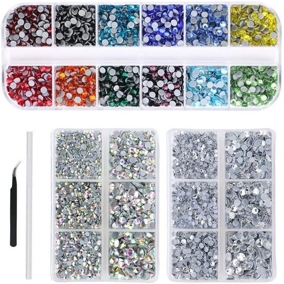 Hotfix Set of rhinestones &; round flat back in colored glass with crystal clear and transparent AB 6 sizes 12 colors rhinestones for crafts, clothes, bags, shoes