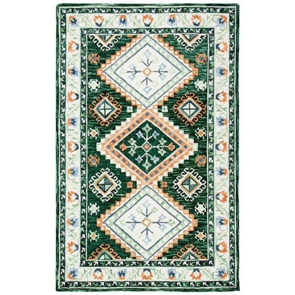 SAFAVIEH Aspen Dedrick Southwestern Wool Area Rug, Green/Ivory, 3' x 5'