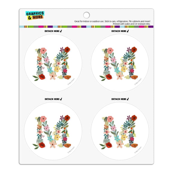 Letter M Floral Monogram Initial Refrigerator Fridge Locker Vinyl Circle Magnet Set