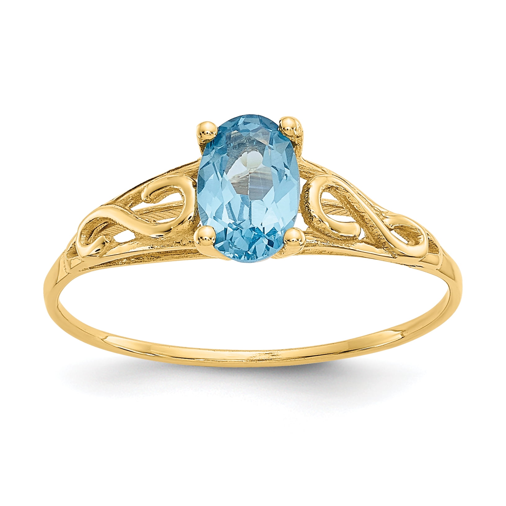 14k Yellow Gold Synthetic Blue Zircon Ring Baby