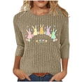 thumbnail image 2 of Easter Pullover Sweater for Women Pastel Bunny and Flowers Graphic Crewneck 3/4 Sleeve Ribbed Texture Festive Spring Holiday Fashion Jumper, 2 of 7