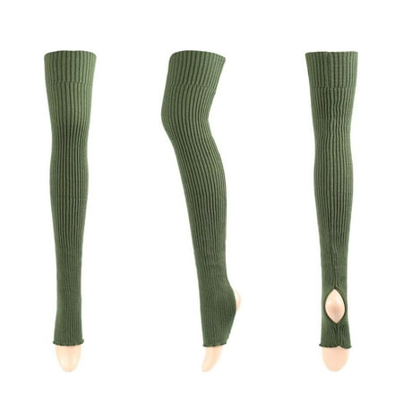 

YWDJ Knee High Socks for Women Fall Winter Women Pure Color Yoga Warm Wool Leg Warmers With Extended Knees And Feet Piled Socks Army Green E