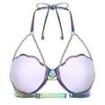 thumbnail image 4 of Eandarui Womens Shell Bikini Tops Glitter Pearl Chest Chains Halter Summer Beach Rave Party Bra Top Blue M, 4 of 6