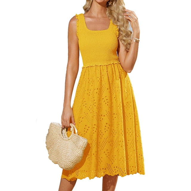 Vestido de verano GRACE KARIN bordado para vacaciones de verano en amarillo limón