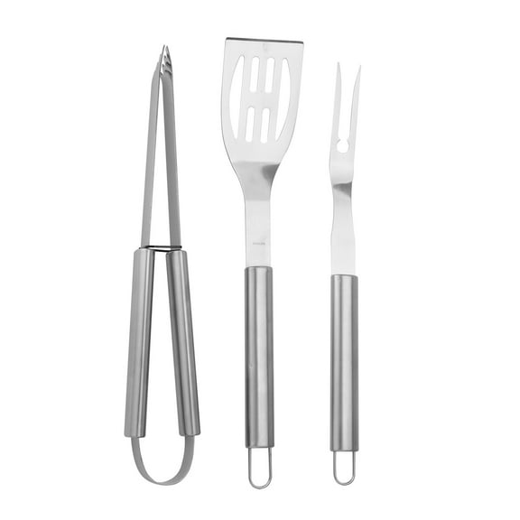 3Pc Stainless Steel Grilling Tools BBQ Tongs Spatula Fork Heavy Duty