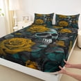 thumbnail image 3 of Homewish Gold Rose Floral Queen Sheet Sets for Lover, Romantic Gothic Skull Flat Sheet, Couple Anniversary Queen Fitted Sheet, Luxury Bedroom Decor, 4pcs, 3 of 7