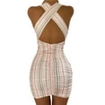 thumbnail image 4 of Kmbangi Women?s Solid Color/Stripe Pleated Halter Slim Fit Short Dress, 4 of 9