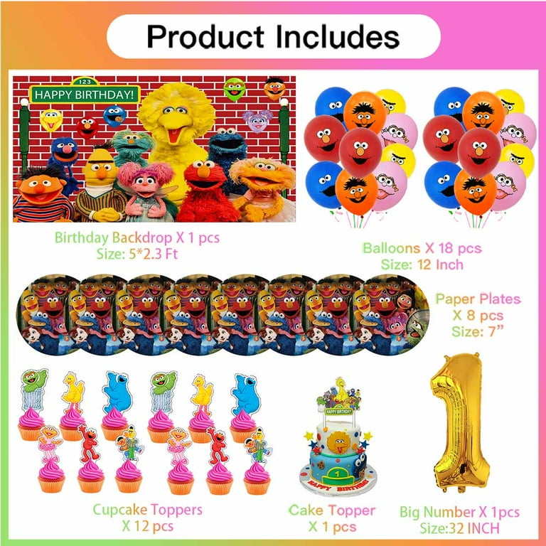 Sesame Street Balloons Party Supplies 1st Decor Tableware Birthday Cake Topper Decorations Banner Backdrop