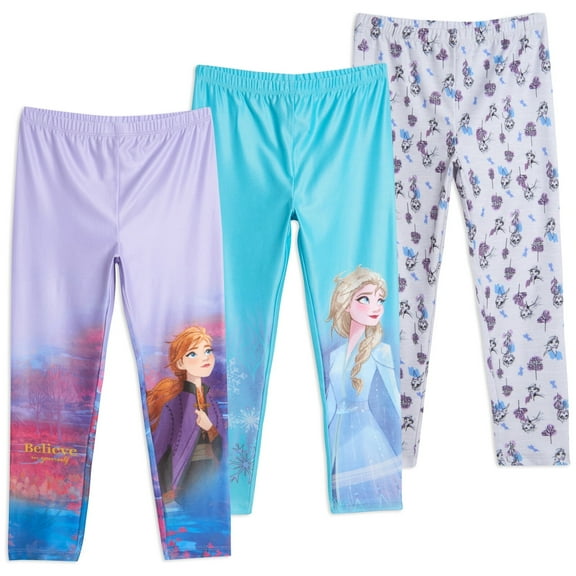 Disney Frozen Elsa Princess Anna Little Girls 3 Pack Leggings Toddler to Big Kid