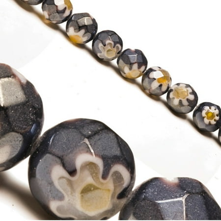 8mm Millefiori Glass - Black Round Faceted Millefiori Glass Beads Glassy Finished 8mm Sold per pkg of 48pcs String