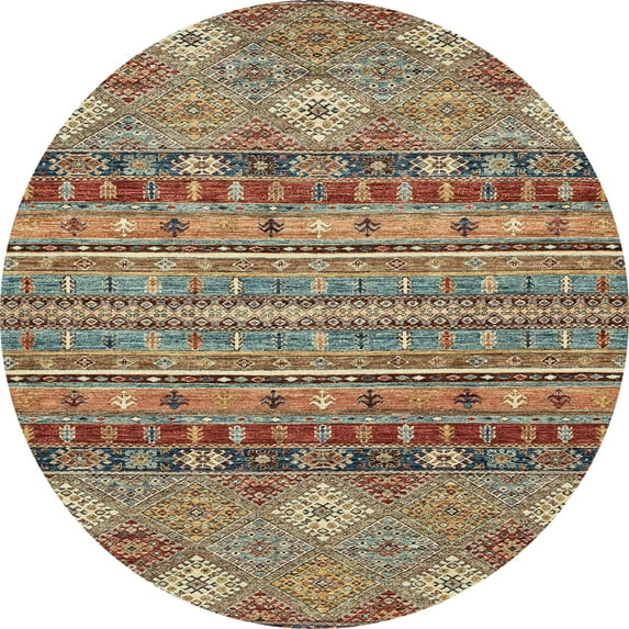 Ahgly Company Machine Washable Indoor Round Abstract Camel Brown Area Rugs, 5' Round