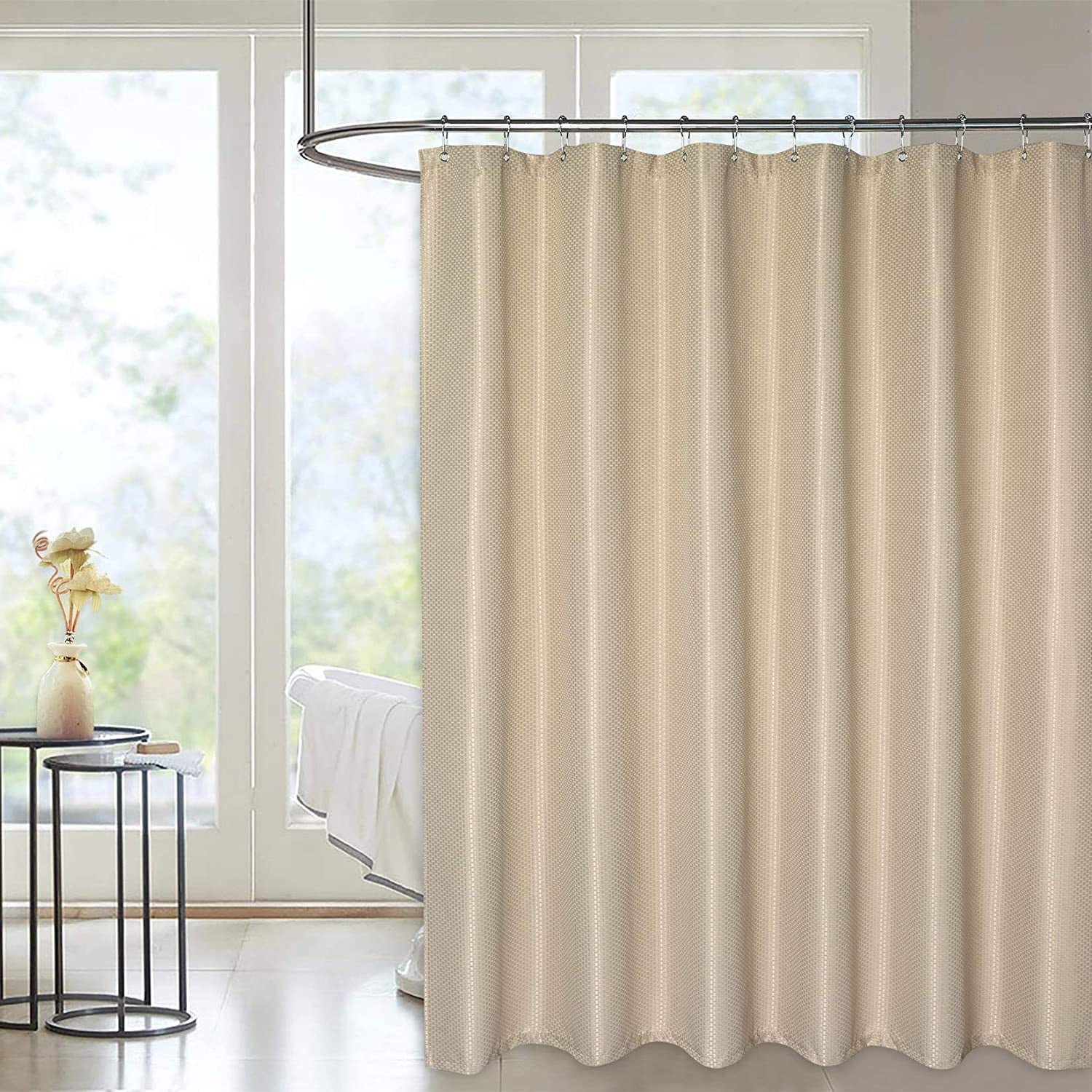 Coolmee Waffle Weave Textured Waterproof Fabric Grommet Shower Curtain