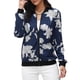 thumbnail image 5 of Cuello de béisbol chaqueta con cremallera Chaqueta de béisbol con estampado floral Puños acanalados Manga larga con cremallera Dobladillo elástico Abrigo de mujer para deportes, 5 of 6