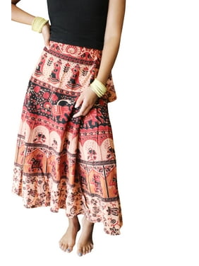 Mogul Women Wrap Maxi Skirt, Floral Printed Bohemian Wrap Skirt Printed Cotton, Beach Wrap, Summer Skirts Onesize