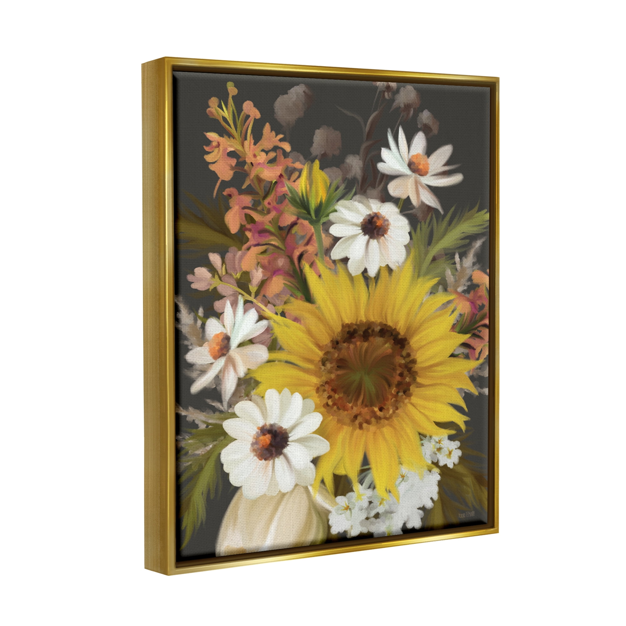 Stupell Industries Vintage Rural Florals Botanical & Floral Painting Gold Floater Framed Canvas Art Print Wall Art, 17 x 21
