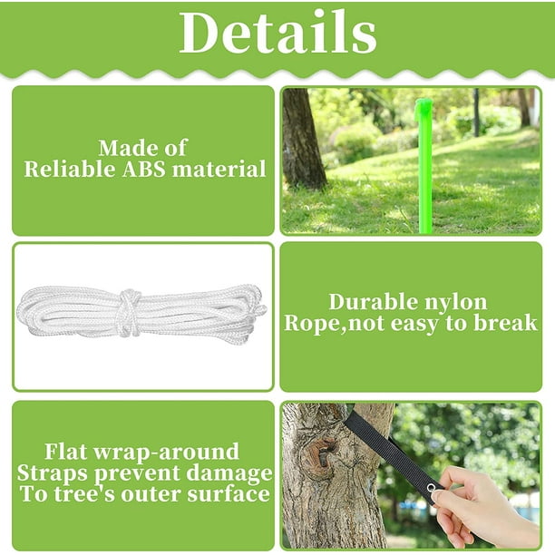 Tree Stakes Kit for 2 Tree, Including 6 Pieces Finish Tree Stakes with 6  Pieces Tree Support Straps and 2 Pieces Rope Anchoring Kit for Sapling  Straight Growth Outdoor Garden Yard Support 
