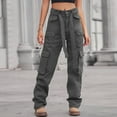 thumbnail image 4 of OSOLU Solid Color Women Vintage Cargo Pants Baggy Jeans Fashion 90s Streetwear Pockets Wide Leg High Waist Straight Trousers Overalls Fashionable Classic Leisure Bottoms, 4 of 8