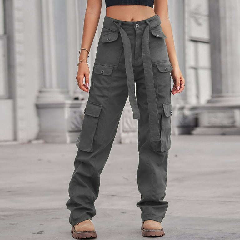 adviicd Casual Pants For Women Petite Sweat Pants Women's High Waisted  Jogger Pants Casual Flap Pocket Solid Outdoor Cargo Pants Grey S