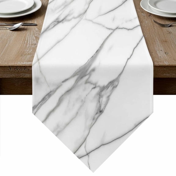 Table Runners 108 Inches Long, Marble White Cotton Linen Kitchen Dining Coffee Table Runner for Party Home Decor, Ombre Grey Modern Minimalist Tabletop Dresser Scarves Runner Decor 13x108 Inch