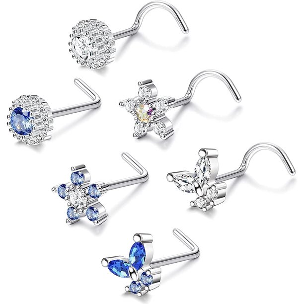 Mqlnutr 6PCS 20G Stainless Nose Ring Studs for Women Men Nose Studs CZ