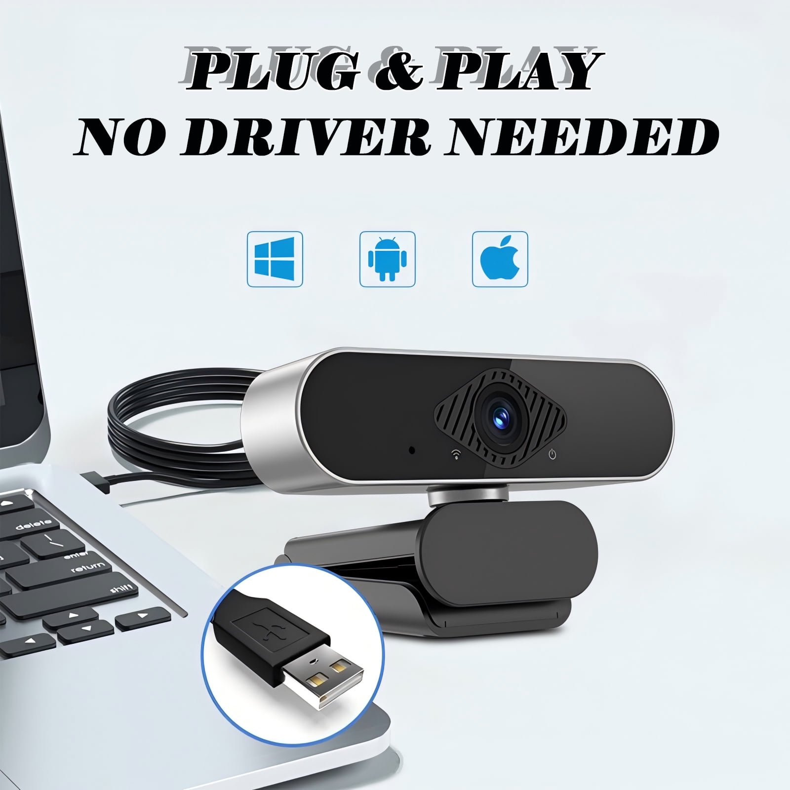 RONY 4K Auto Focus USB Webcam: Plug & Play Computer Camera with Noise-Canceling Mic for Desktop Laptop PC