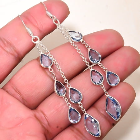 Tanzanite Gemstone 925 Sterling Silver Handmade Bezel Earring 3.04" E69